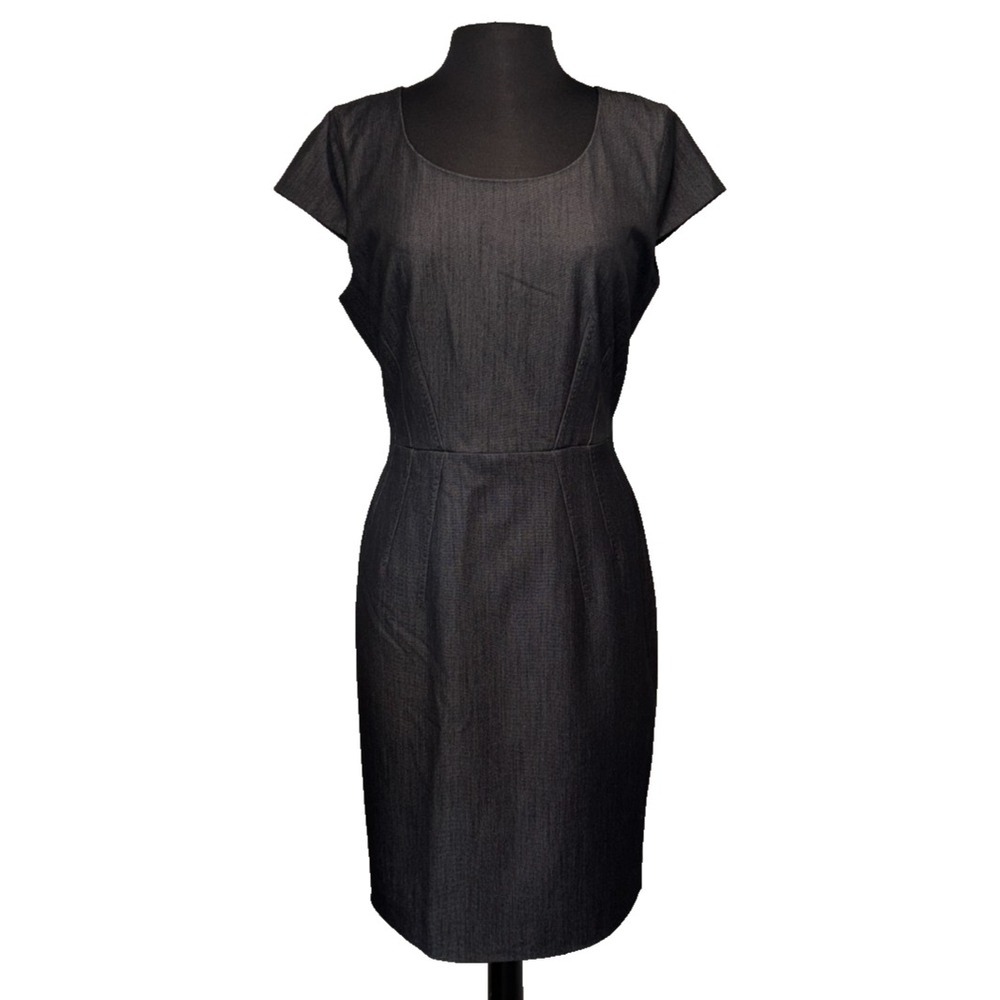 Calvin Klein Womens Sheath Dress Charcoal Black Cap Sleeve Lined Career Work